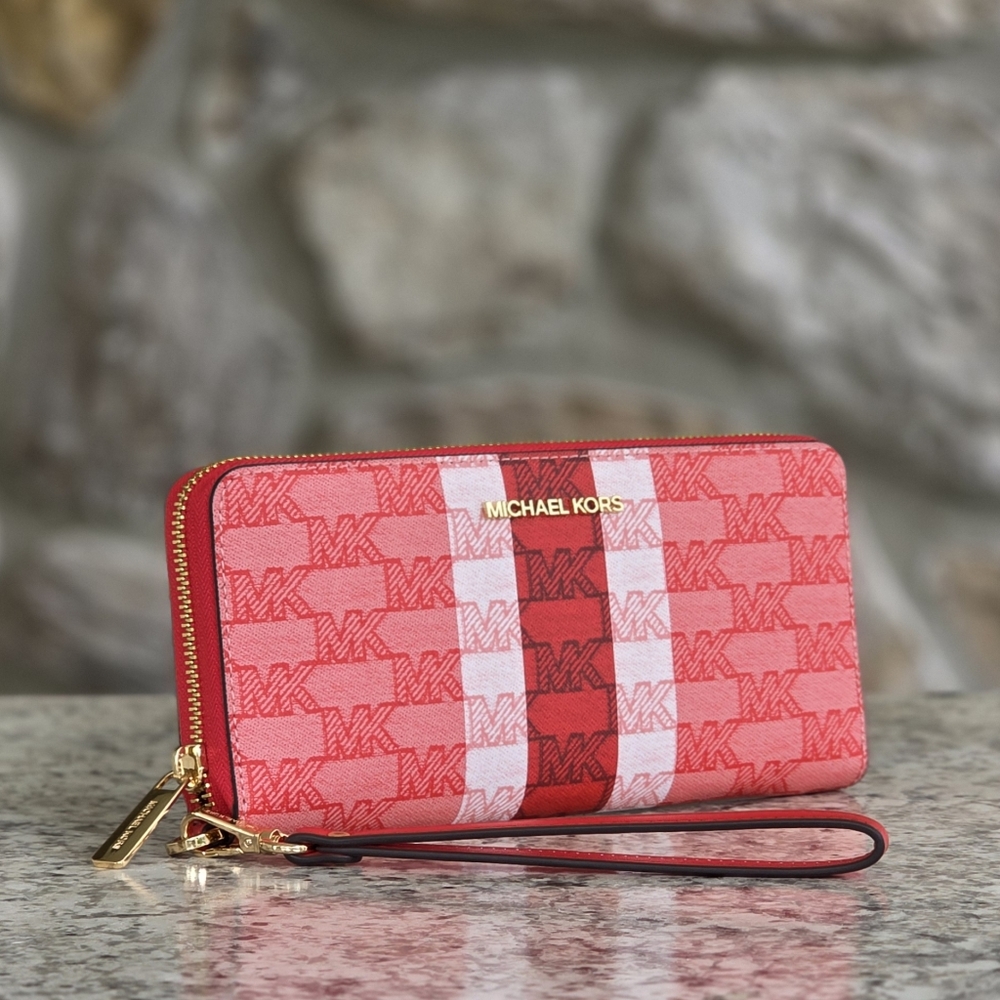 Michael Kors Jet Set Logo Center Stripe Continental Wristlet Wallet
